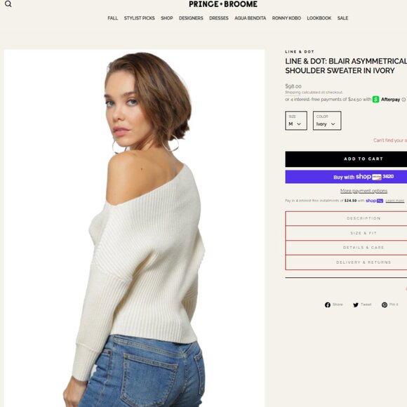 Like NEW Line and Dot Asymmetrical Ribbed Knit Sweater Ivory Women's Medium - Picture 2 of 2